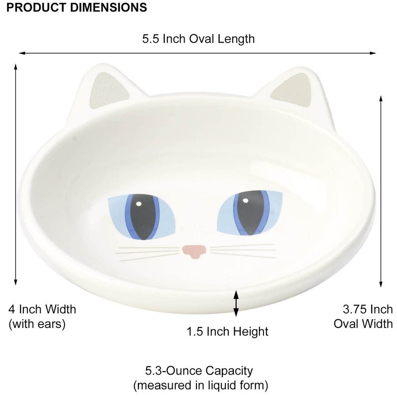 PetRageous 10012 Oval Frisky Kitty Stoneware Cat Bowl 5.5-Inch Wide and 1.5-Inch Tall Saucer with 5.3-Ounce Capacity and Dishwasher-Safe for Small Cats or Large Cats, White - Image 2